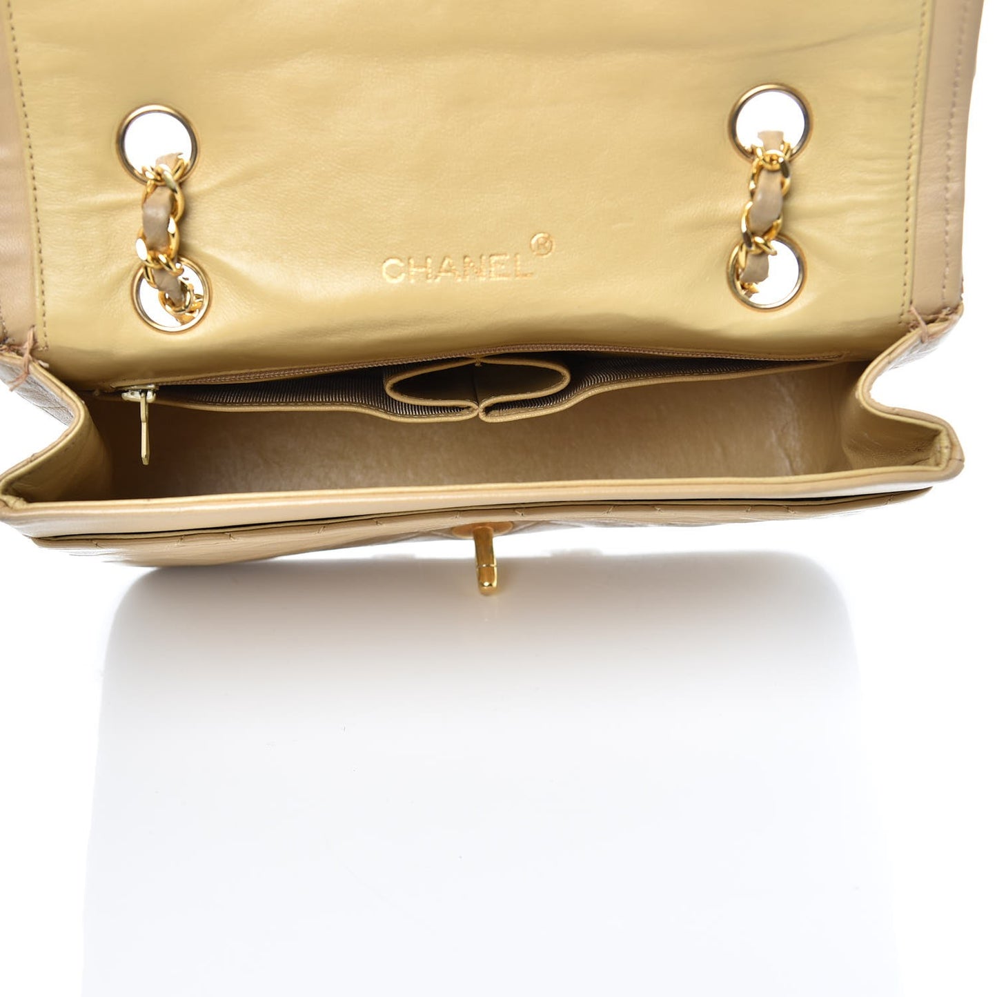 Lambskin Quilted Small Single Flap Beige
