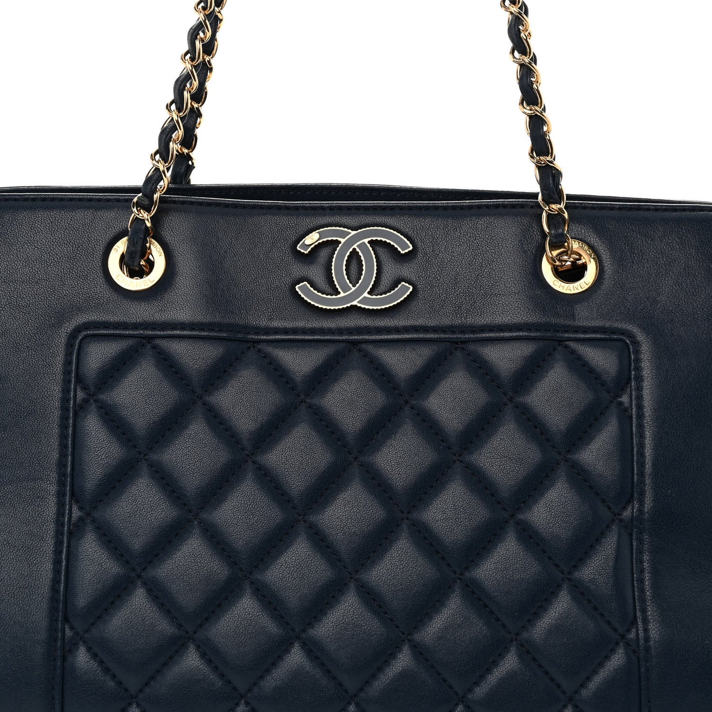 Sheepskin Quilted Mademoiselle Vintage Shopping Tote Navy