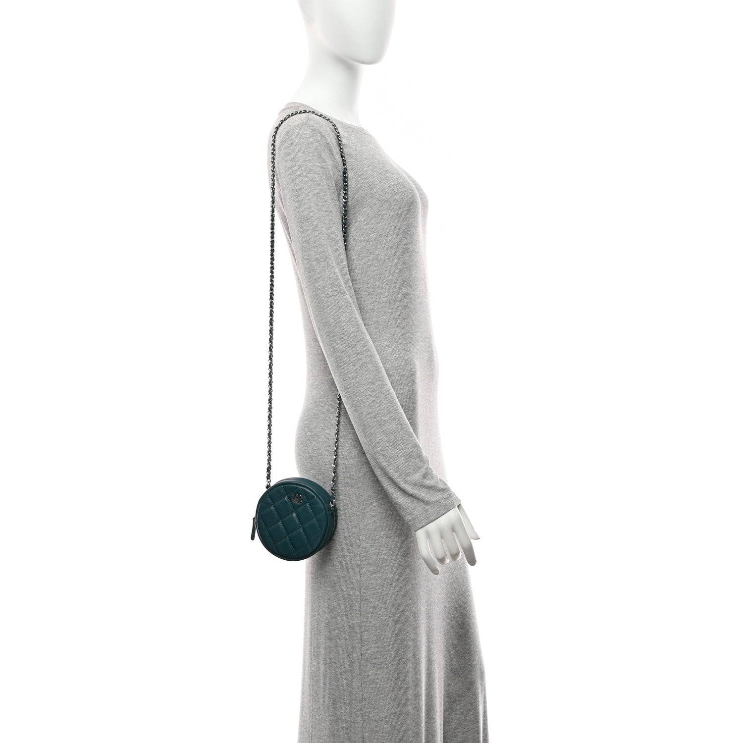 Chanel Caviar Quilted Round Clutch With Chain Green 2 of 10