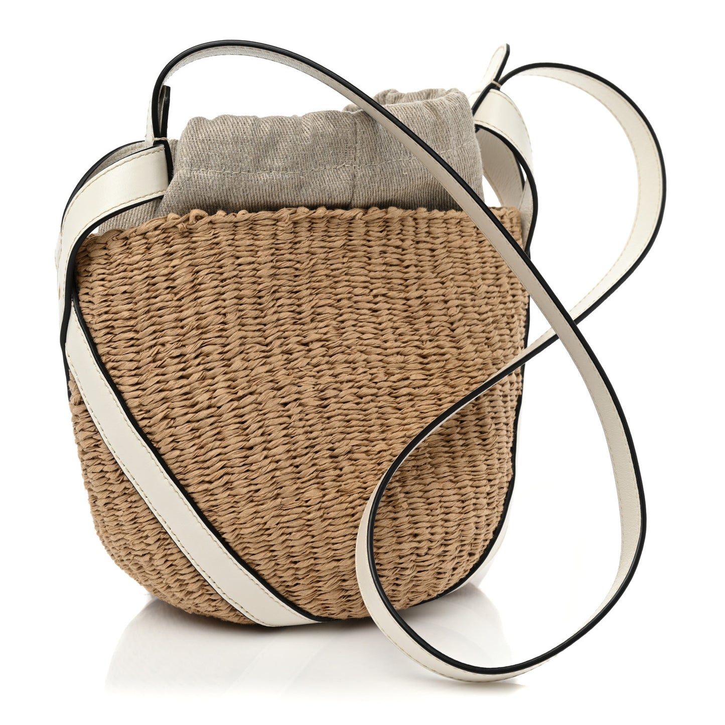 Raffia Calfskin Small Basket White