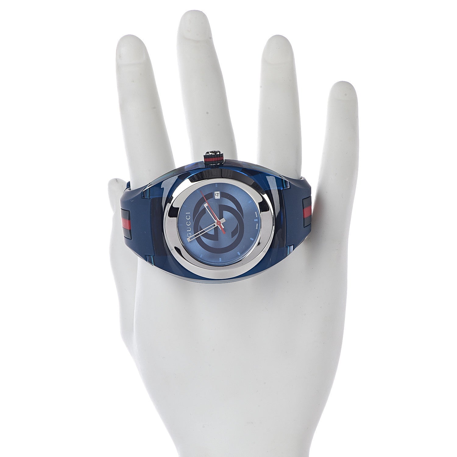Gucci Stainless Steel Rubber 46mm Sync Web Quartz Watch Blue 2 of 8