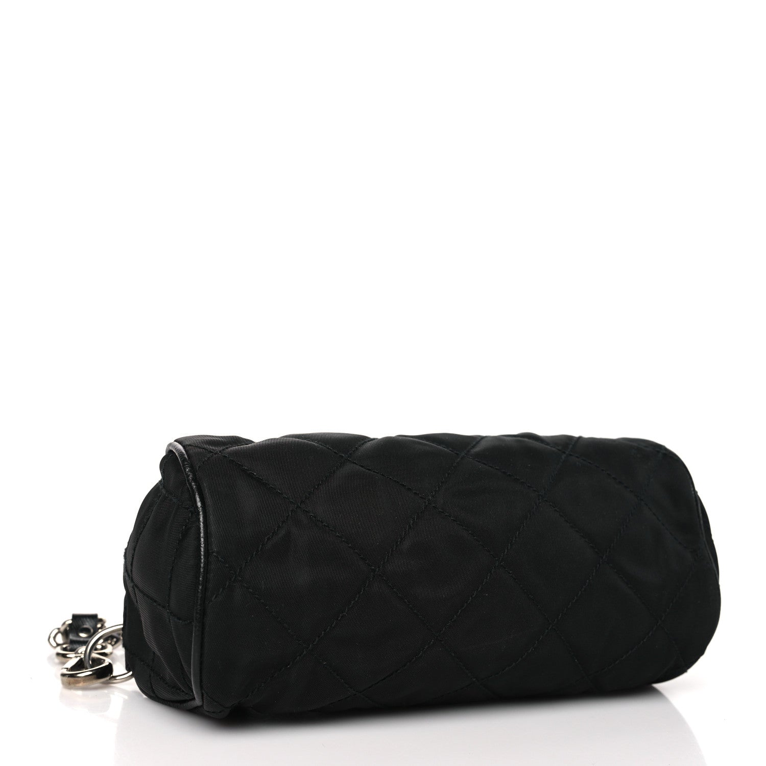 Prada Tessuto Nylon Saffiano Impunturato Quilted Barrel Pochette Black 4 of 10
