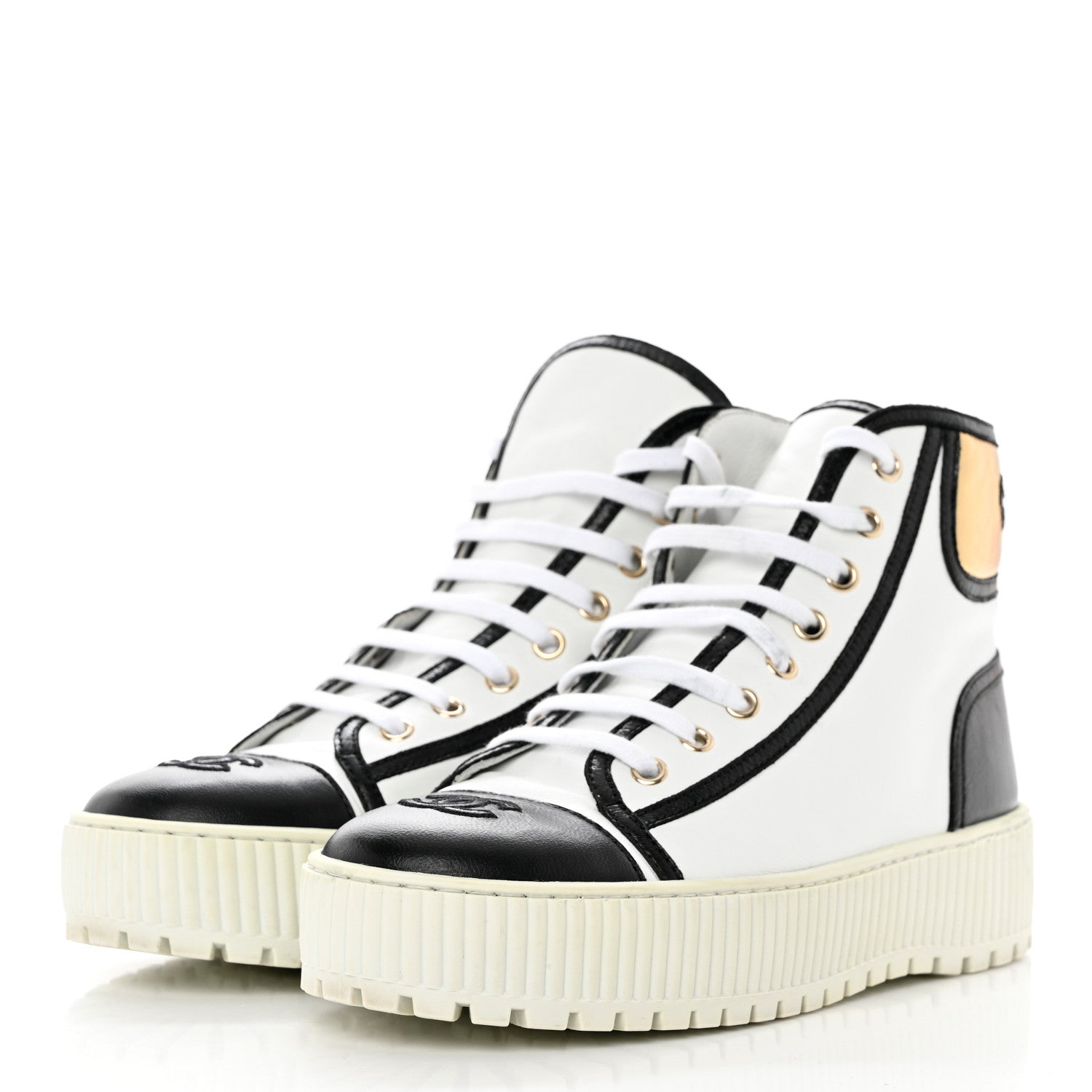 Chanel Aged Calfskin Lace Up Cap Toe Sneakers 39 White Gold 3 of 8