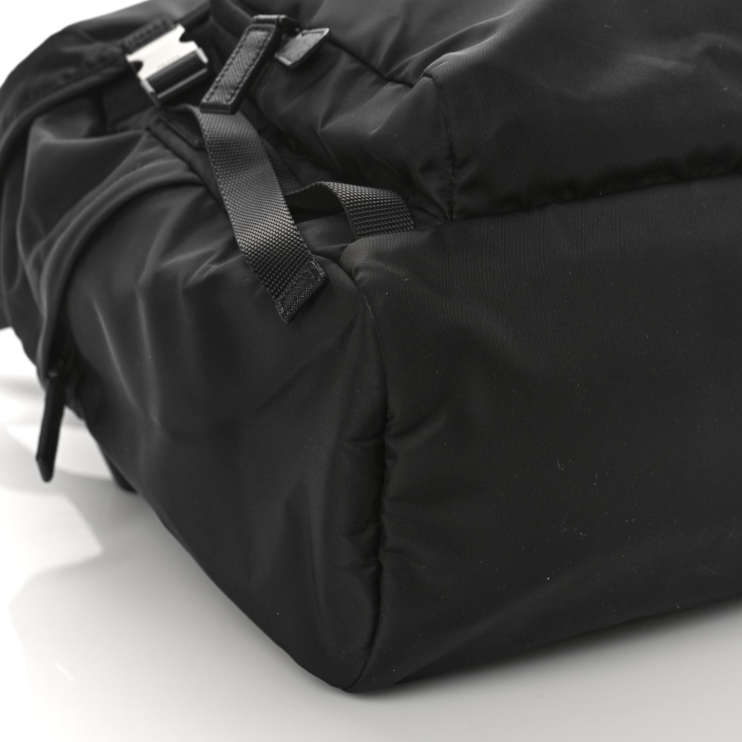Re-Nylon Saffiano Logo Double Buckle Backpack Black