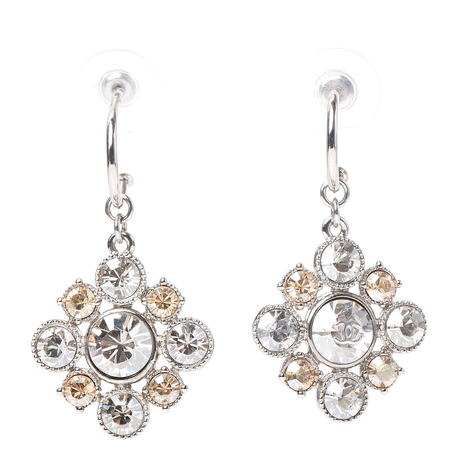 Chanel Crystal CC Dangle Earrings Silver 1 of 6