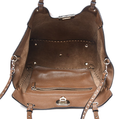 Valentino Garavani Pebbled Calfskin Medium Rockstud Tote Brown 4 of 10