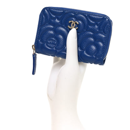 Chanel Caviar Camellia Embossed Zip Coin Purse Dark Blue 2 of 8