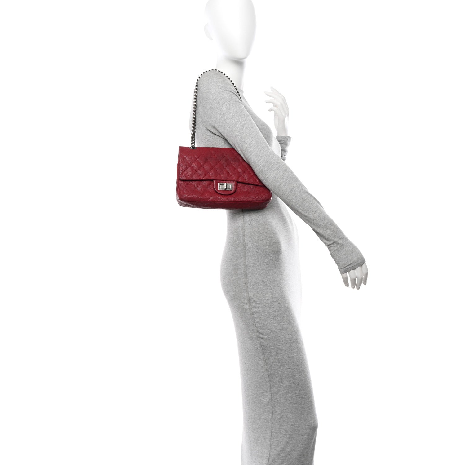 Chanel Washed Caviar Quilted 2.55 Reissue 225 Bijoux Chain Flap Red 2 of 16