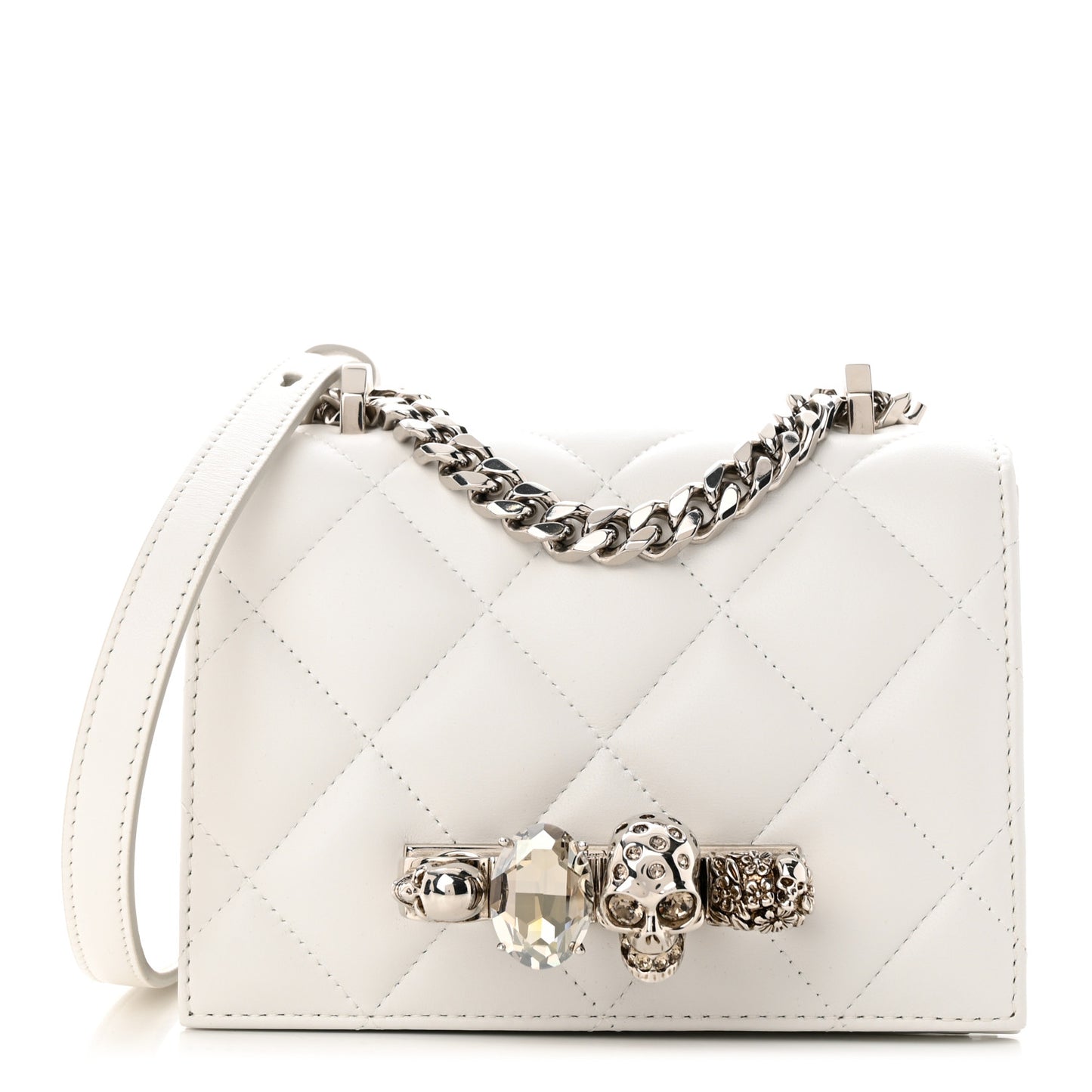 Lambskin Quilted Knuckle Shoulder Bag White