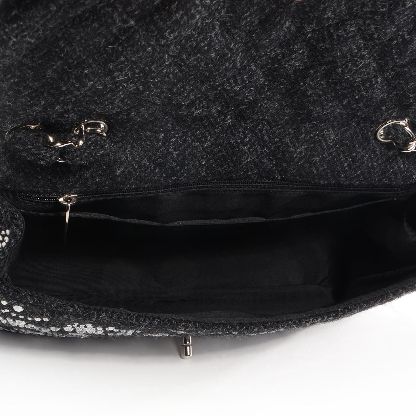 Tweed Swarovski Crystal Leopard Jumbo Flap Black