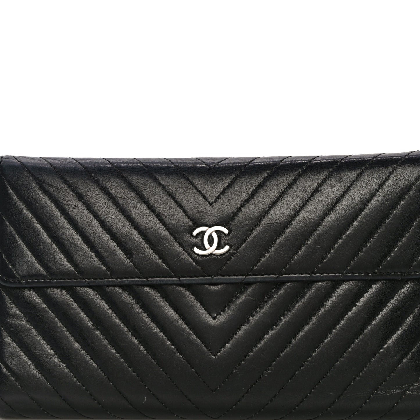 Lambskin Chevron Quilted Large Flap Clutch Wallet Black