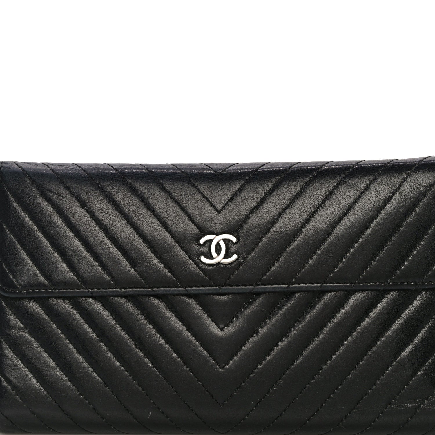 Chanel Lambskin Chevron Quilted Large Flap Clutch Wallet Black 9 of 22