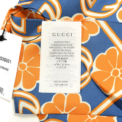 Gucci Silk Twill Foily Neck Bow Scarf Sapphire Orange 3 of 3