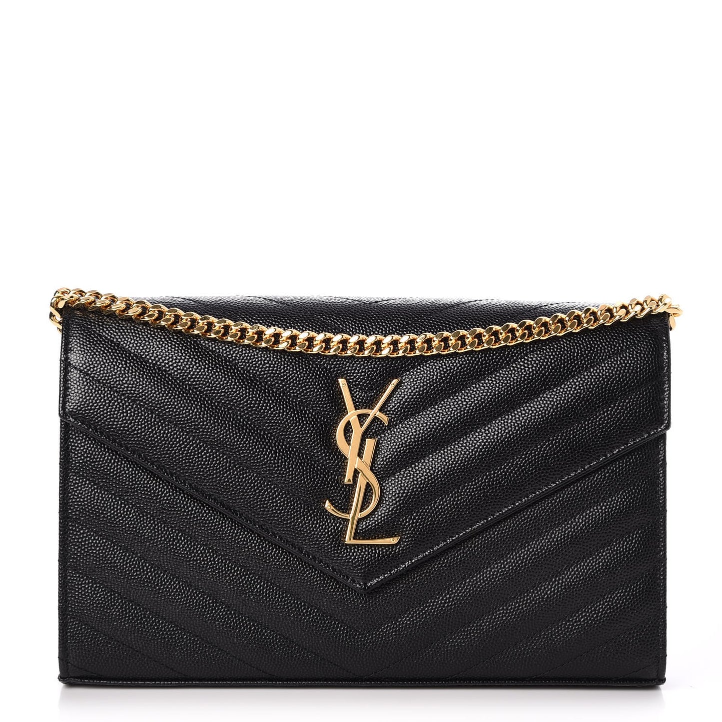 Grain De Poudre Matelasse Chevron Monogram Chain Wallet Black