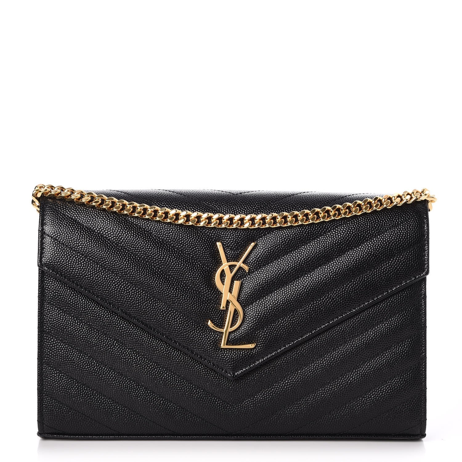 Saint Laurent Grain De Poudre Matelasse Chevron Monogram Chain Wallet Black 1 of 7