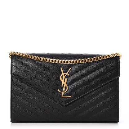 Saint Laurent Grain De Poudre Matelasse Chevron Monogram Chain Wallet Black 1 of 7