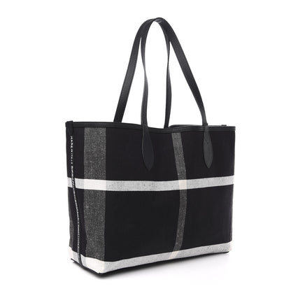 Burberry Coated Canvas Mega Check Medium Doodle Tote Black White 6 of 12