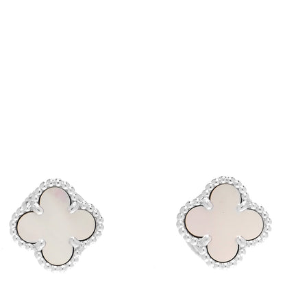Van Cleef & Arpels 18K White Gold Mother of Pearl Sweet Alhambra Earrings 1 of 6