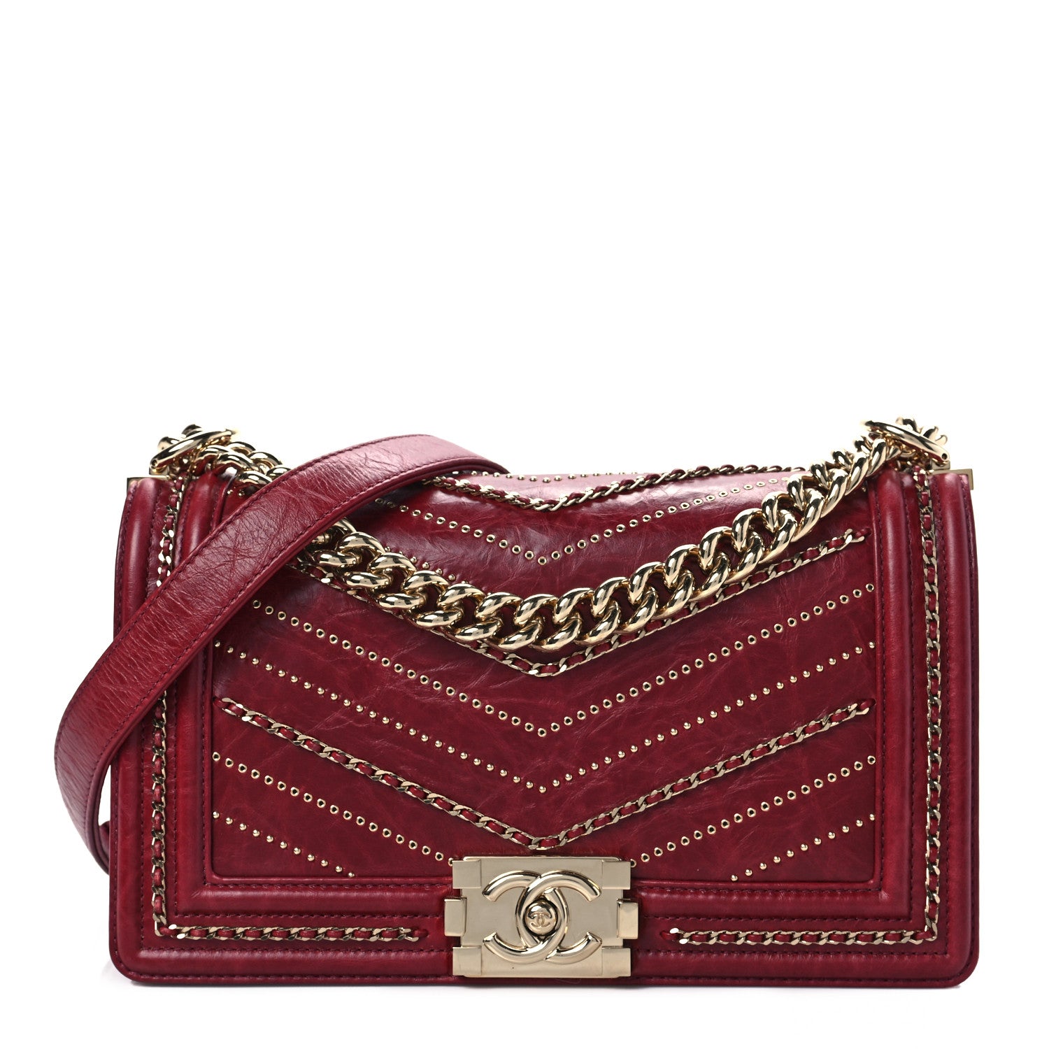 Chanel Crumpled Calfskin Chevron Chain Medium Boy Flap Red 1 of 7