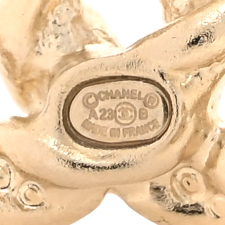 Chanel Metal Pearl Crystal Twisted CC Earrings Light Gold White Pink 5 of 6