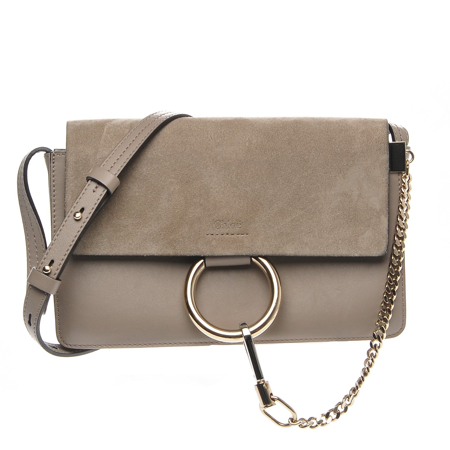 Suede Calfskin Small Faye Shoulder Bag Motty Grey
