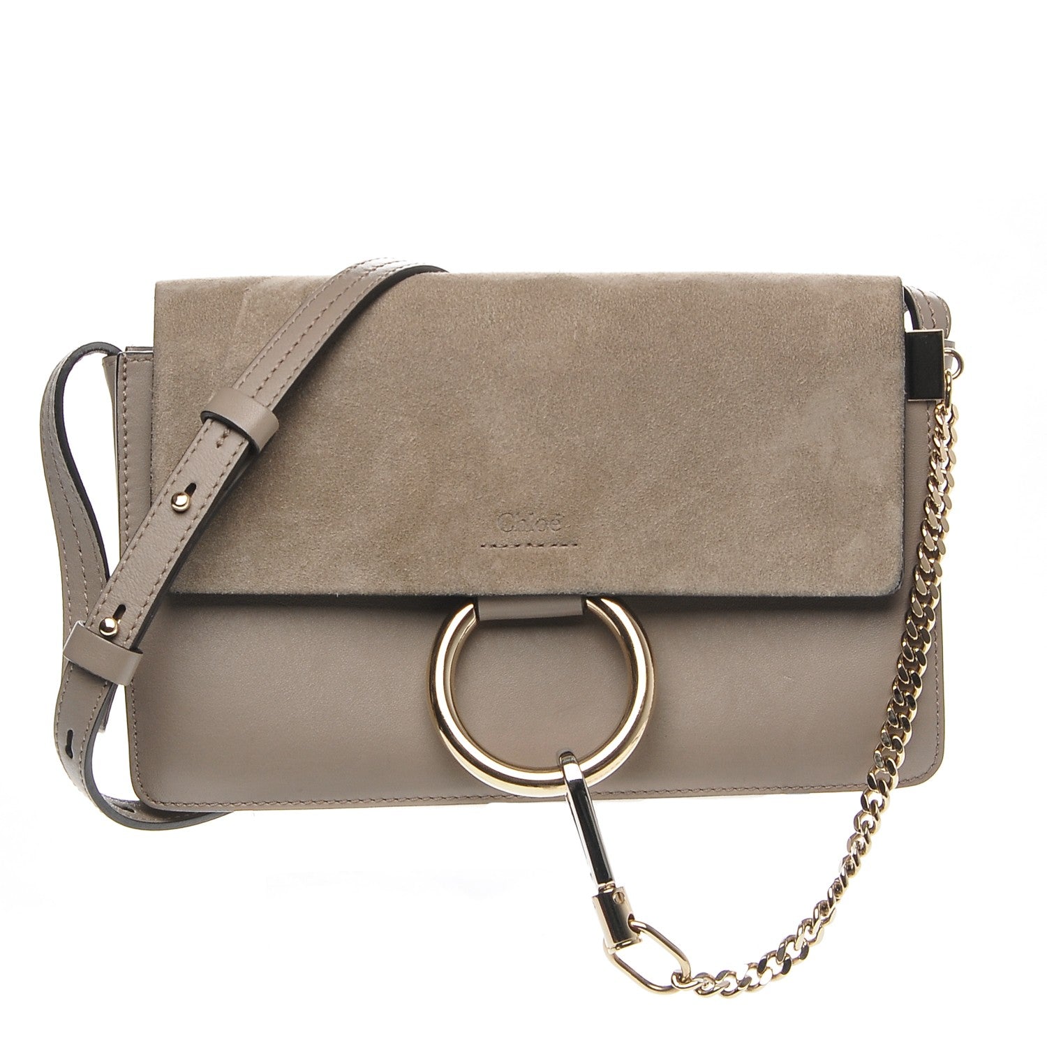 Chloe Suede Calfskin Small Faye Shoulder Bag Motty Grey 1 of 7