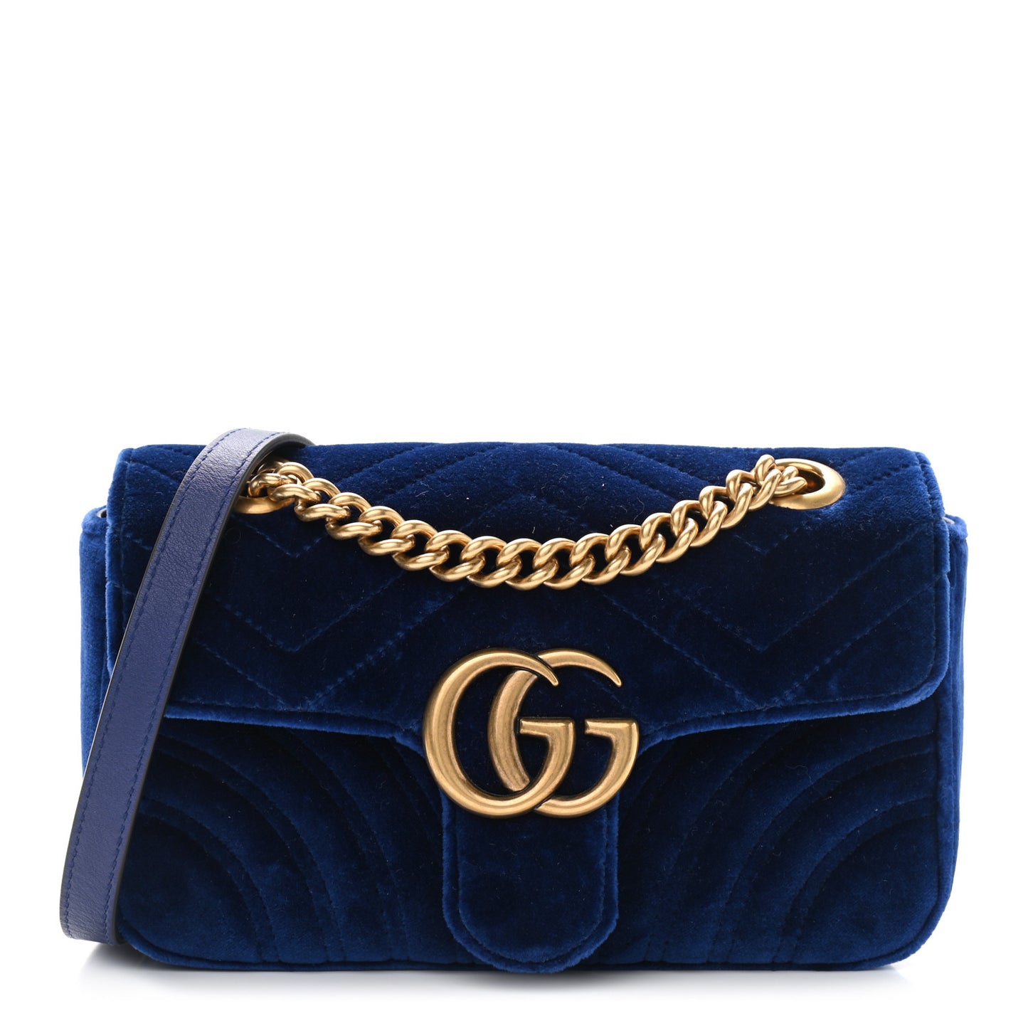 Velvet Matelasse Mini GG Marmont Shoulder Bag Cobalt Blue