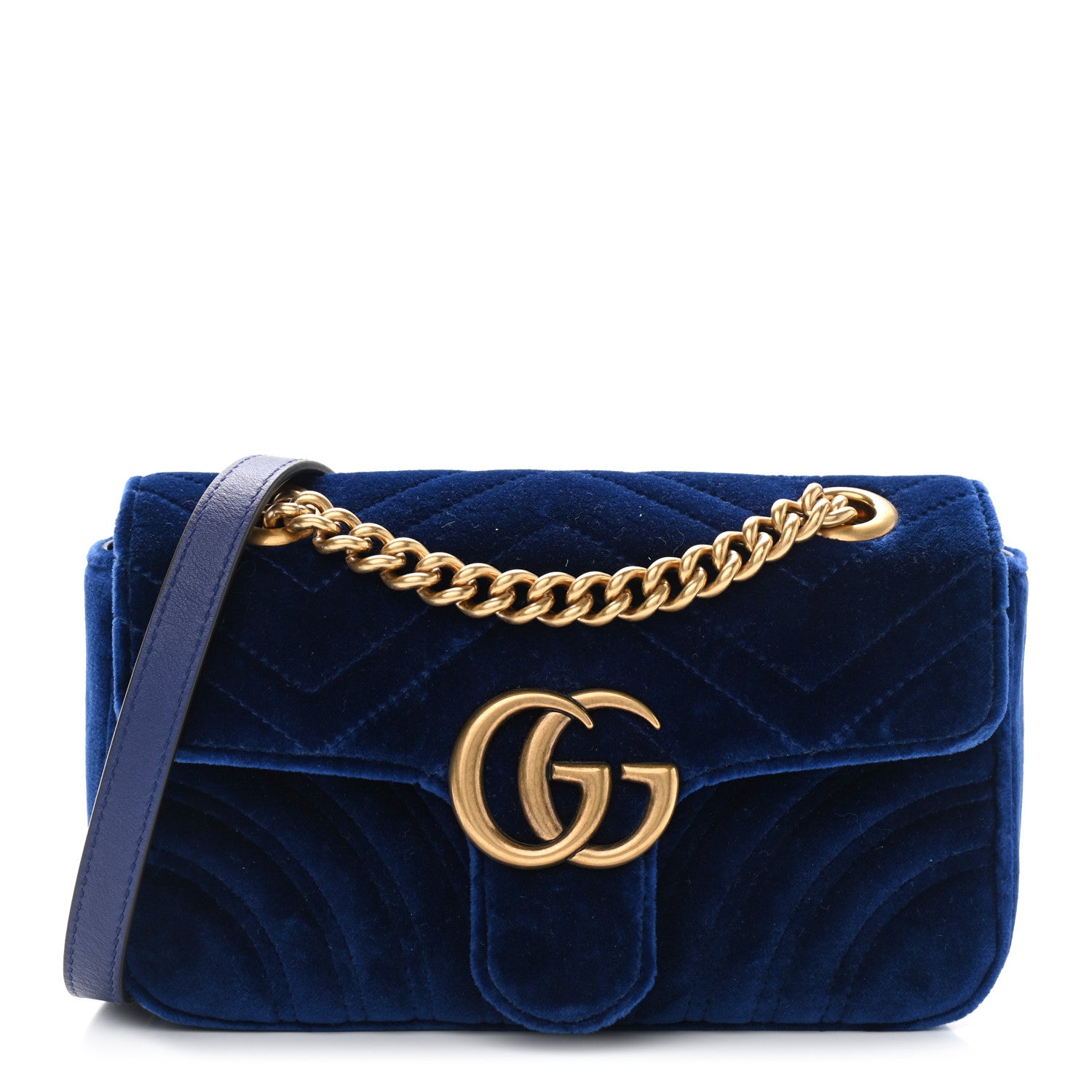 Gucci Velvet Matelasse Mini GG Marmont Shoulder Bag Cobalt Blue 1 of 9