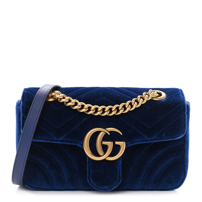 Gucci Velvet Matelasse Mini GG Marmont Shoulder Bag Cobalt Blue 1 of 9