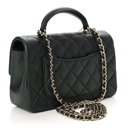 Chanel Iridescent Lambskin Quilted Mini Top Handle Rectangular Flap Dark Green 3 of 11