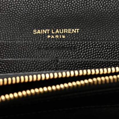 Saint Laurent Grain De Poudre Matelasse Chevron Monogram Flap Wallet Black 6 of 6