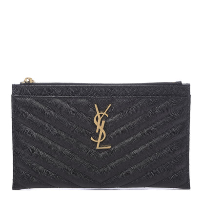 Saint Laurent Grain De Poudre Chevron Monogram Bill Pouch Black 1 of 7