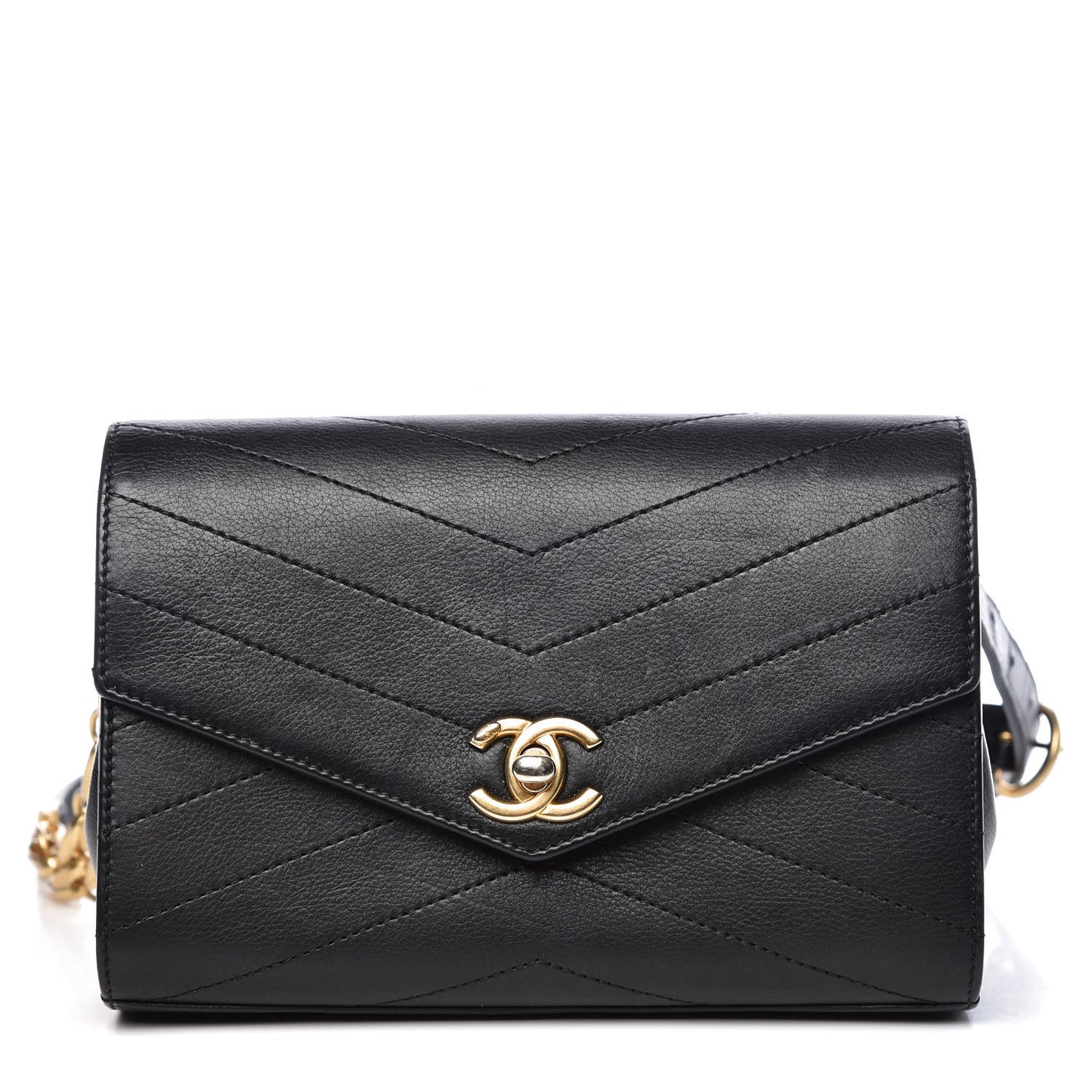 Calfskin Chevron Stitched Coco Waist Bag Black