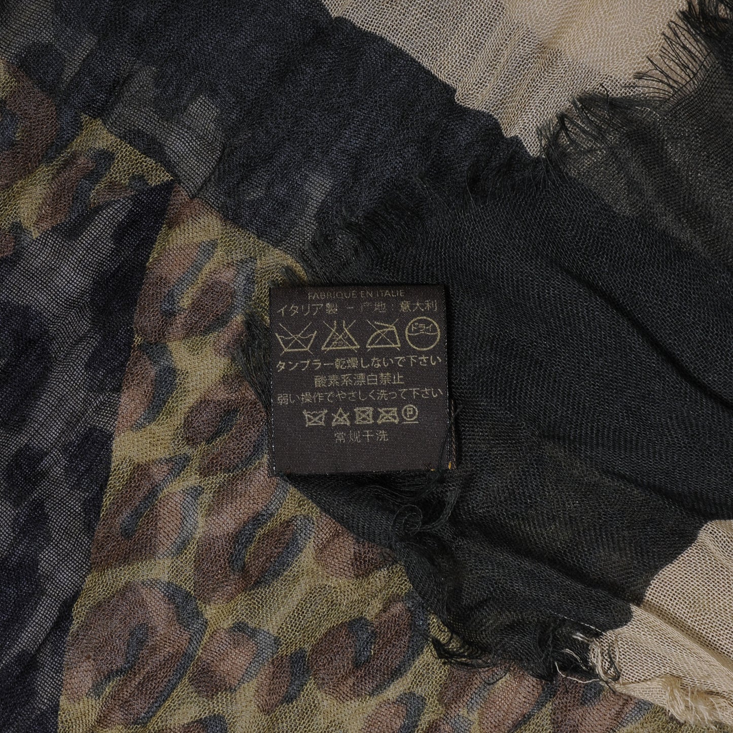 Cashmere Silk Leopard V Stole Kaki Vanilla
