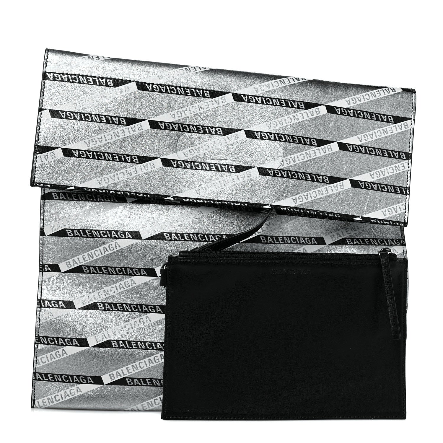 Balenciaga Metallic Calfskin Losange Monogram Plastic Bag Shopper S Silver Black White 1 of 8