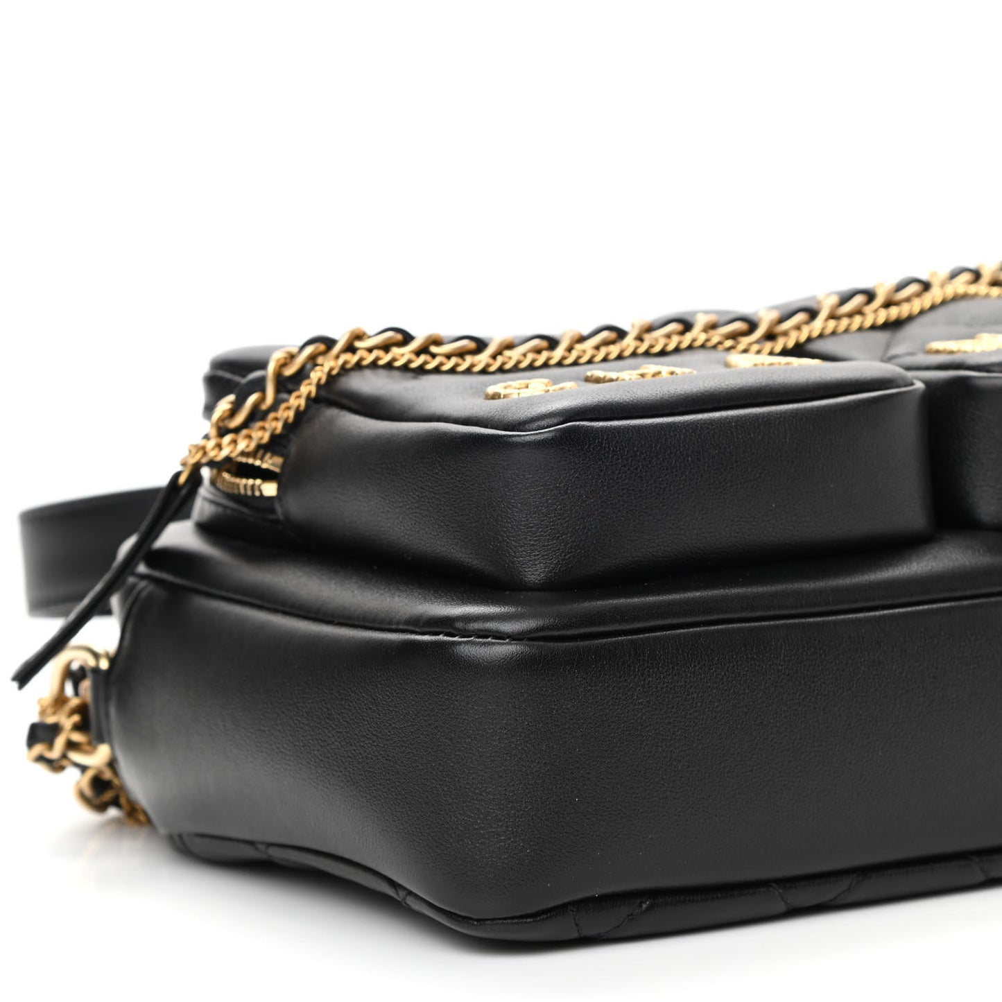 Calfskin Quilted Small Camera Case Black