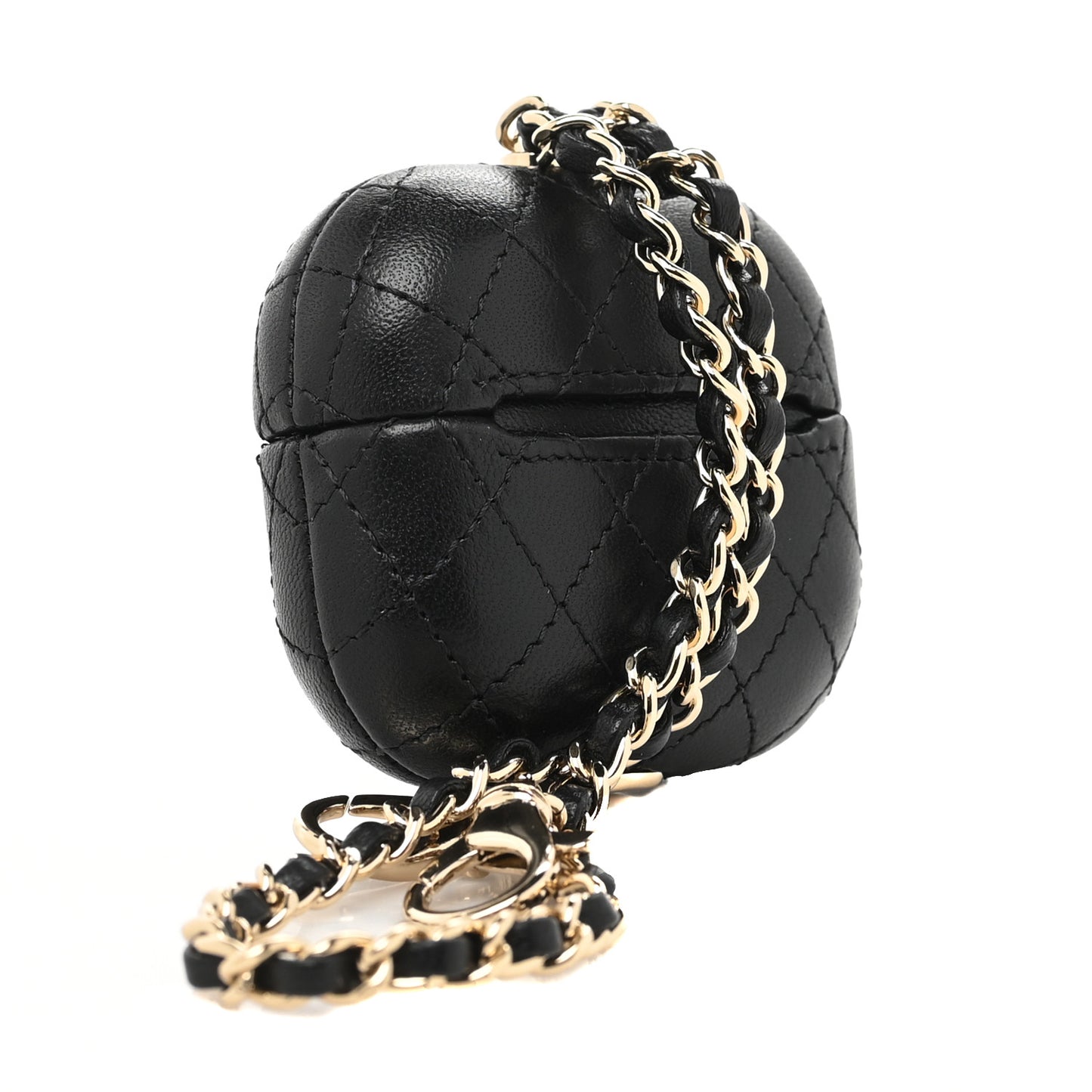 Lambskin Quilted Airpods Pro Case With Chain Black