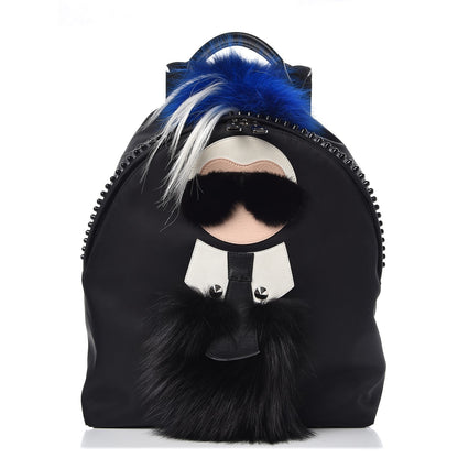 Fendi Nylon Vitello Century Mink Fox Goat Fur Studded Karlito Backpack Black Multicolor 1 of 8