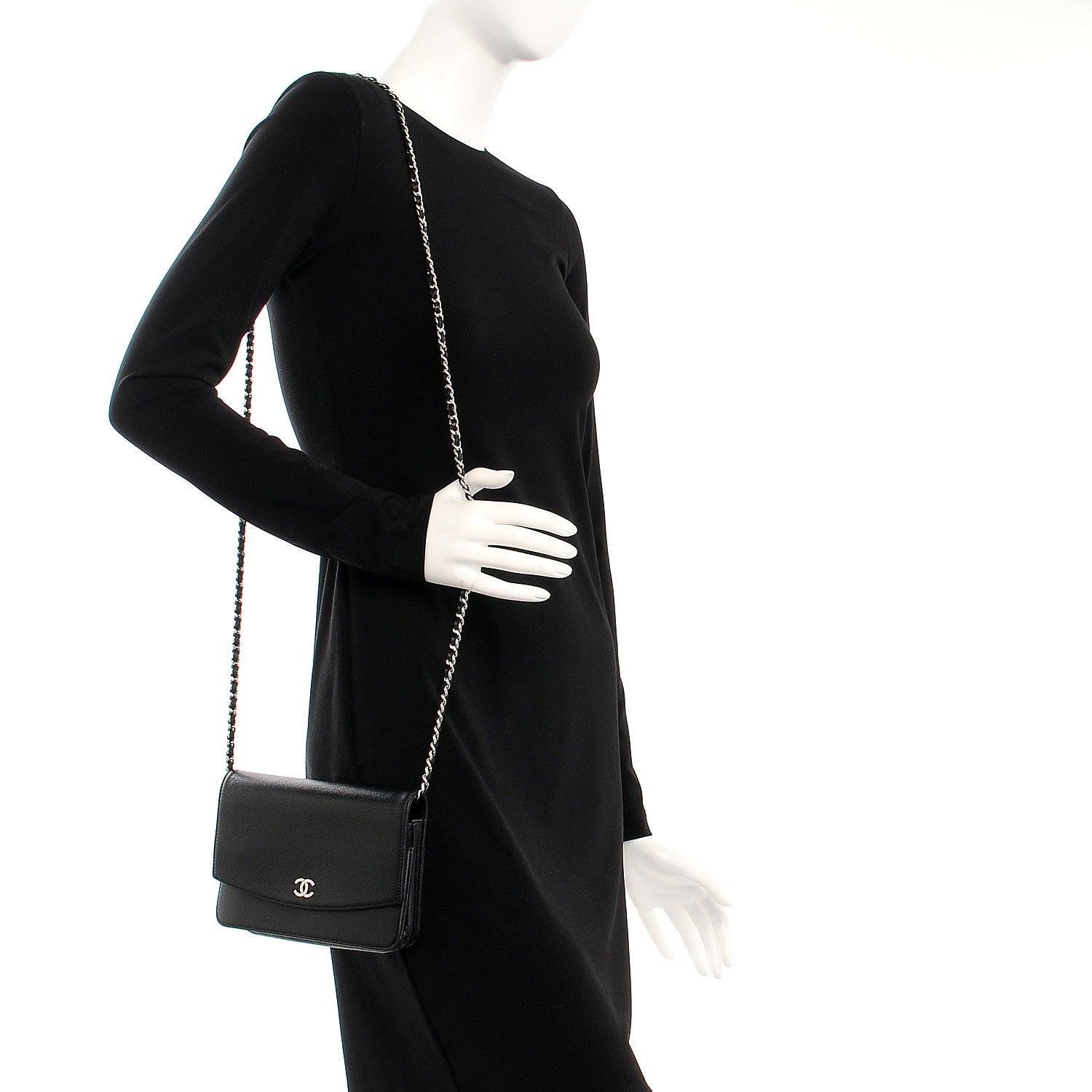 Chanel Caviar Sevruga Wallet On Chain WOC Black 2 of 10