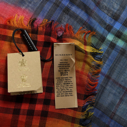 Burberry Wool Silk Rainbow Tie Dye Vintage Check Scarf Multicolor 2 of 4