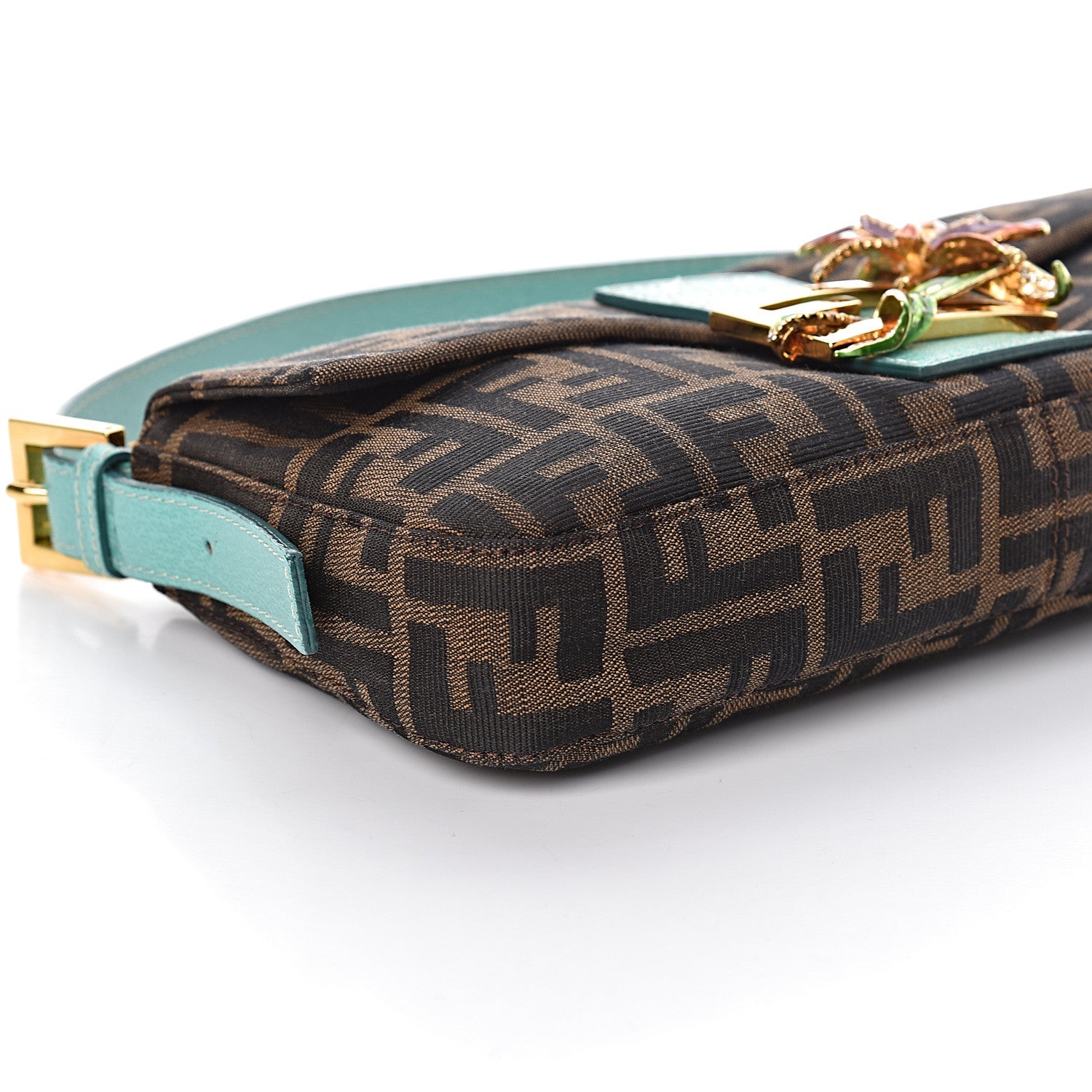 Fendi Zucca Crystal Flower Baguette Tobacco Turquoise 8 of 10