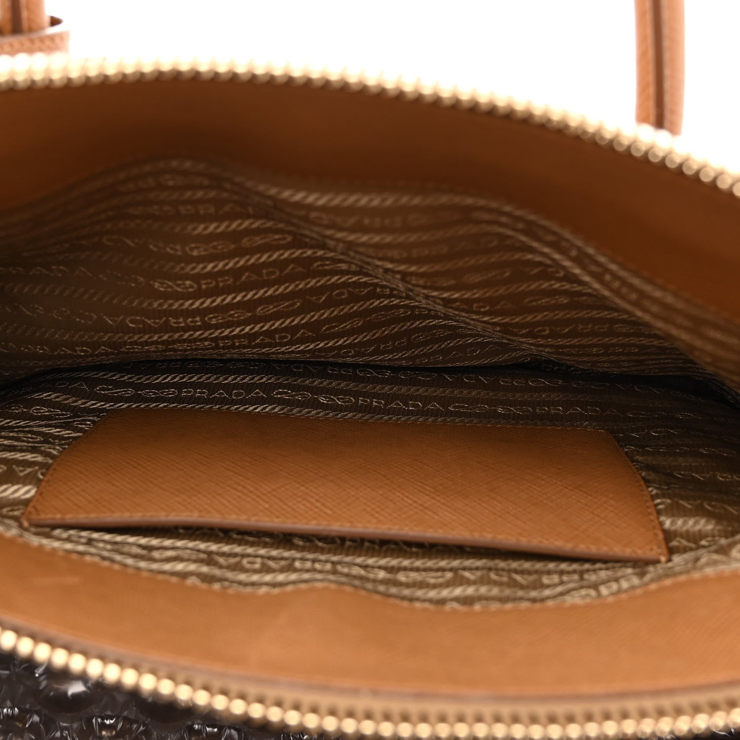 Prada Saffiano Cuir Double Zip Frame Tote Caramel 6 of 11