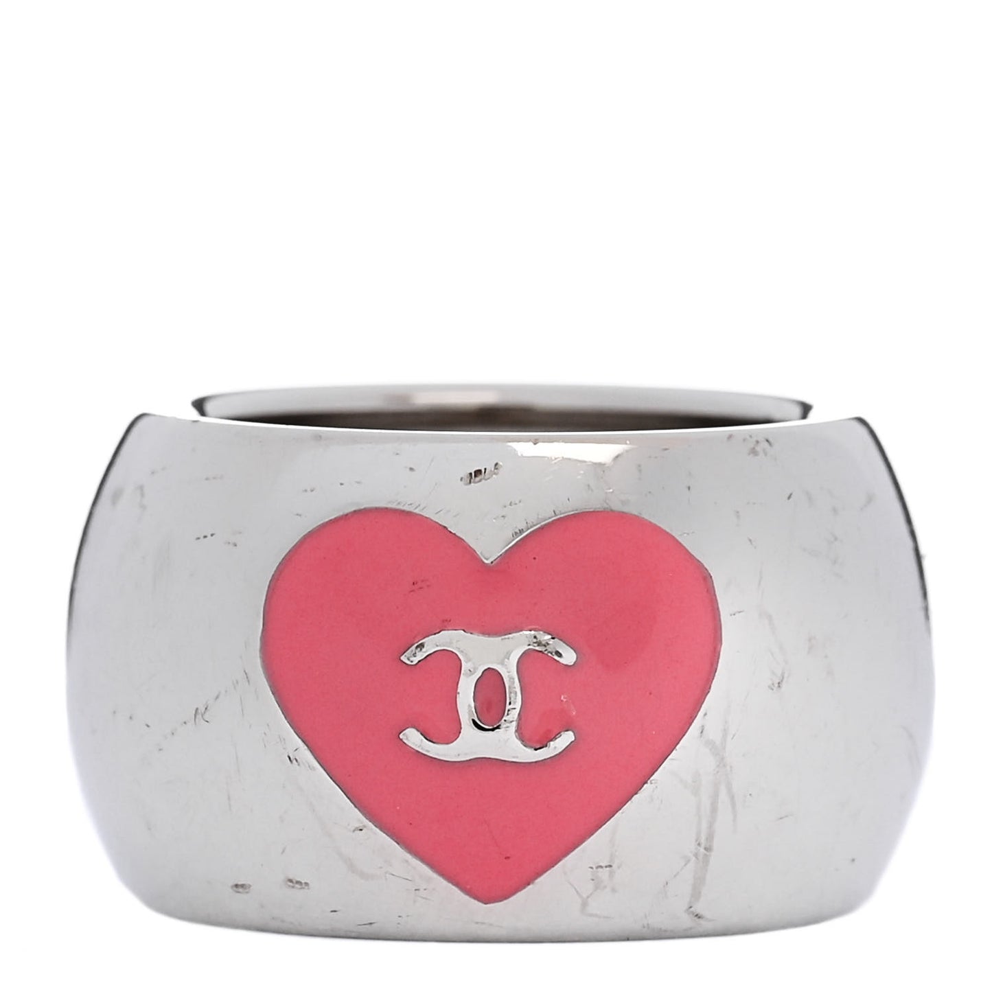 Metal Enamel Valentine CC Ring 54 7 Silver Pink