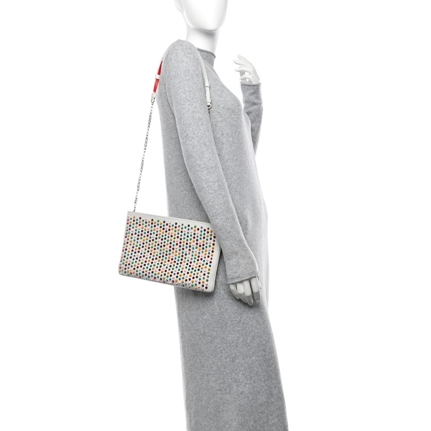 Calfskin Empire Spikes Loubiposh Clutch White Multi