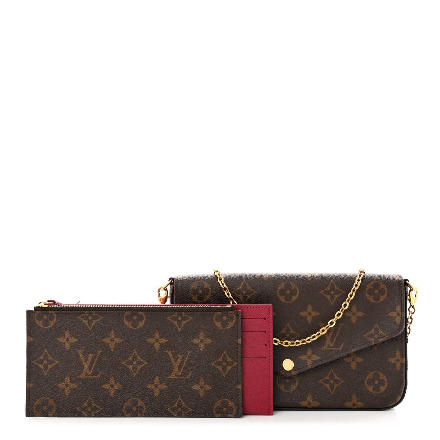 Louis Vuitton Monogram Pochette Felicie Chain Wallet Fuchsia 1 of 15