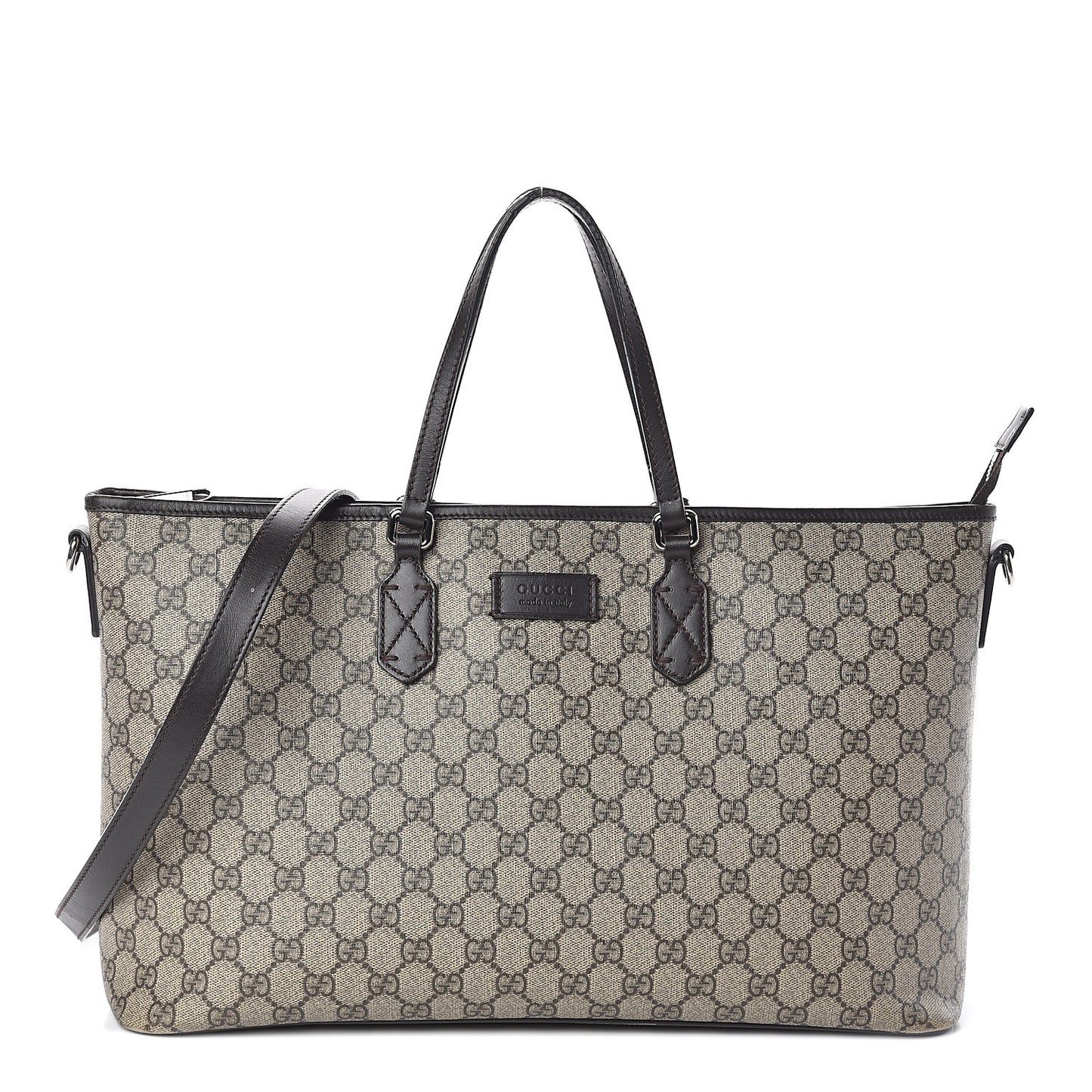 GG Supreme Monogram Medium Zippered Tote Dark Brown