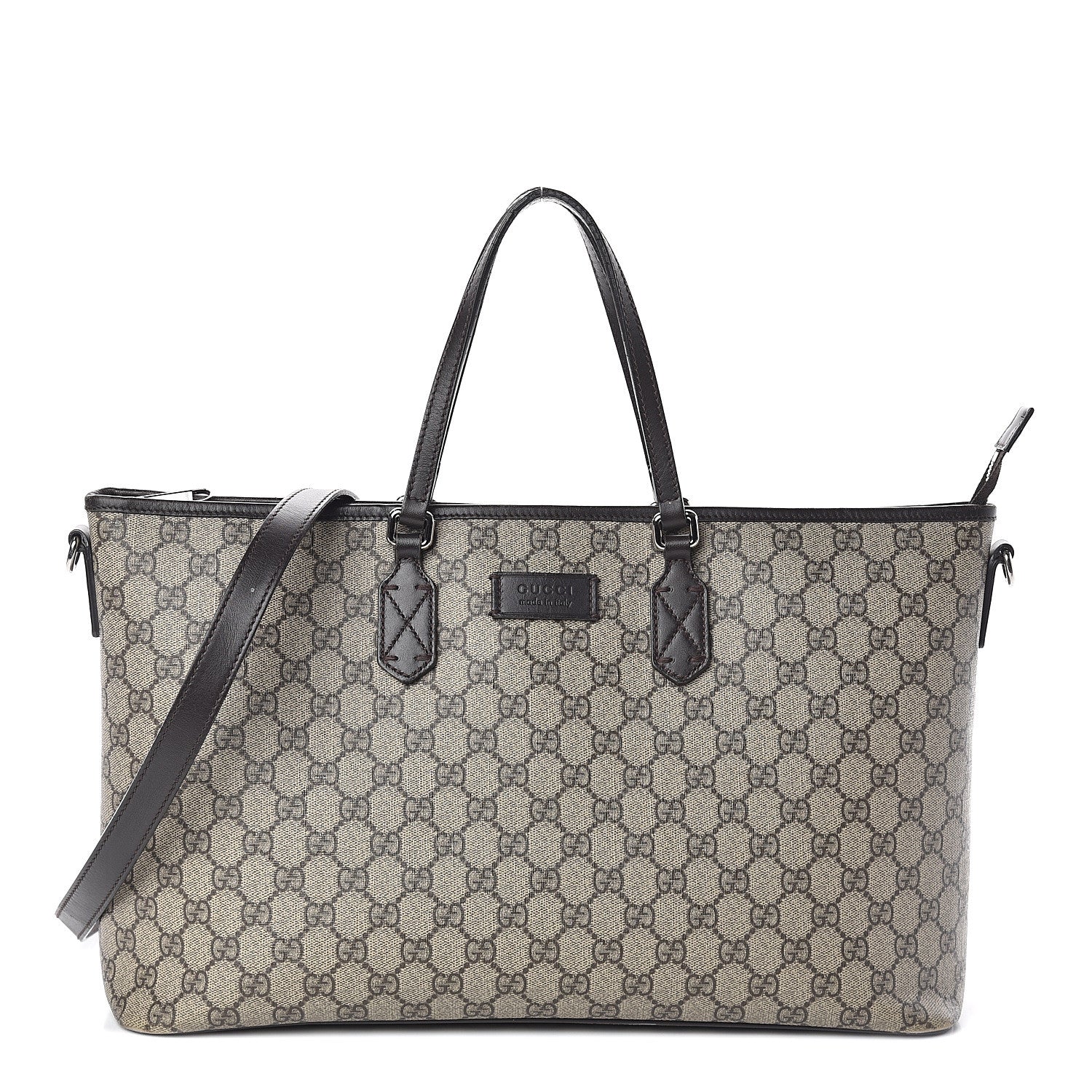 Gucci GG Supreme Monogram Medium Zippered Tote Dark Brown 1 of 8