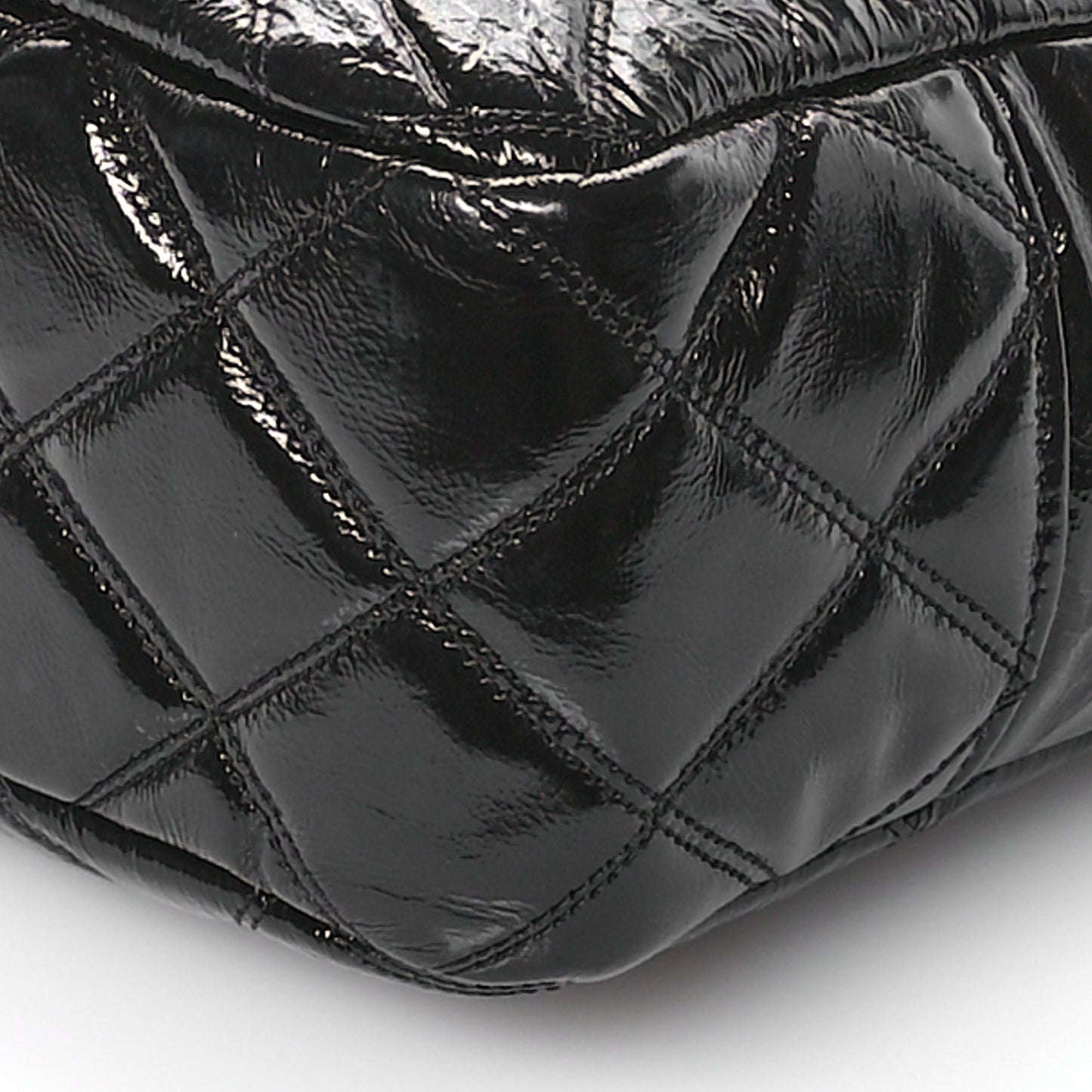 Shiny Aged Calfskin Quilted Large Shopping Bag Black