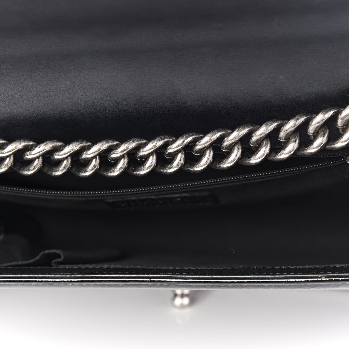 Distressed Patent Quilted New Medium Boy Flap Black