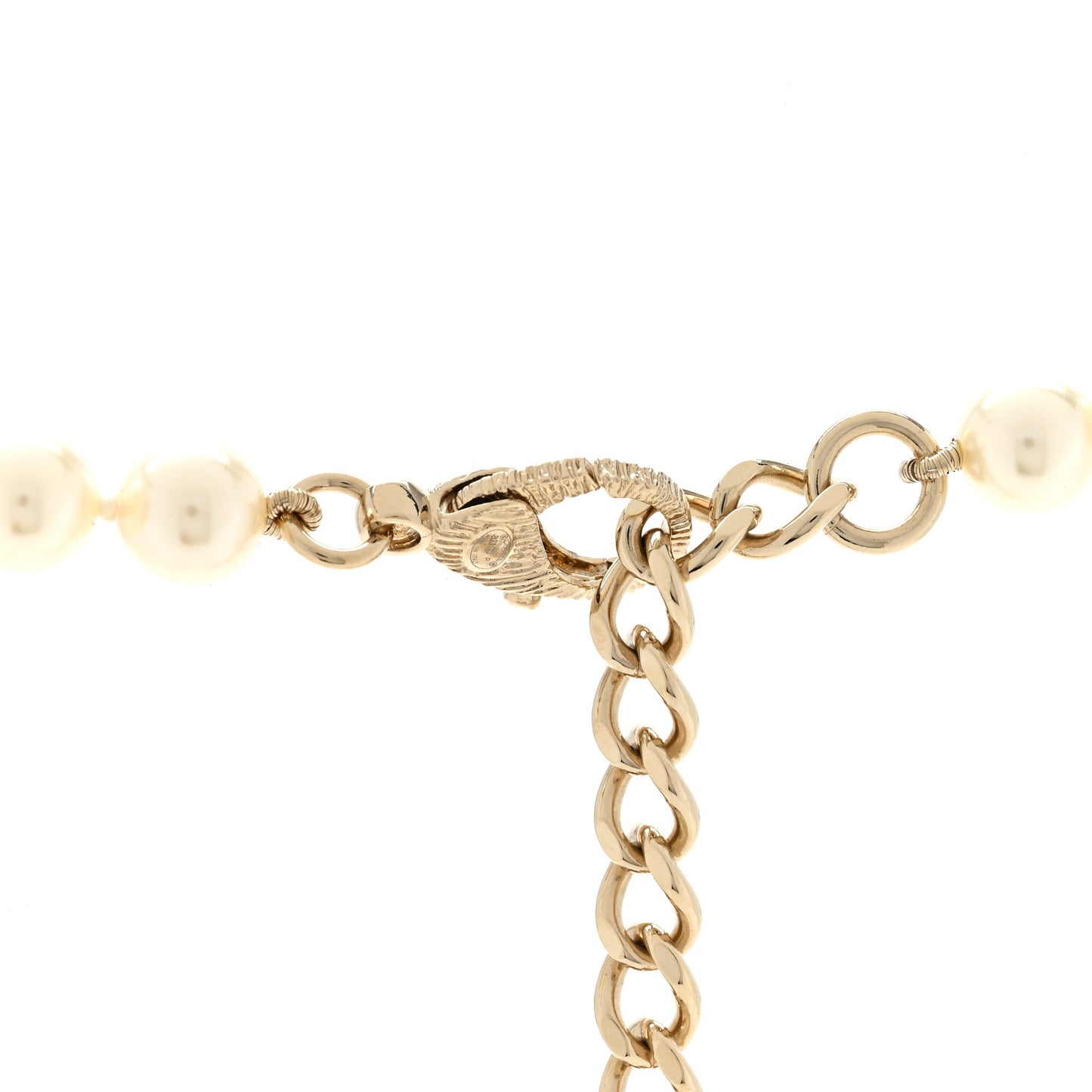 Pearl Crystal Lambskin Chain CC No 5 Long Necklace Gold